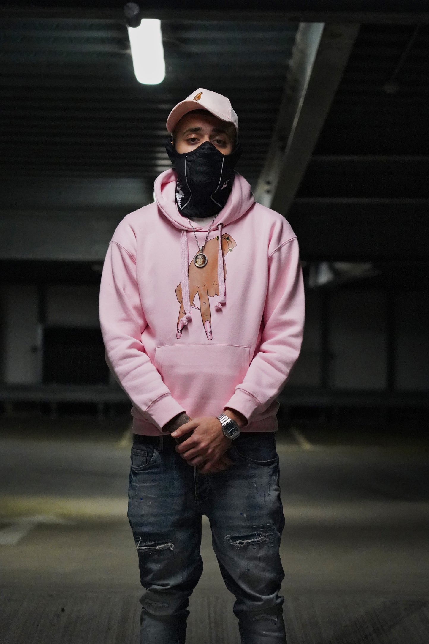 A-Way Baby Pink Hoodie With Front Print